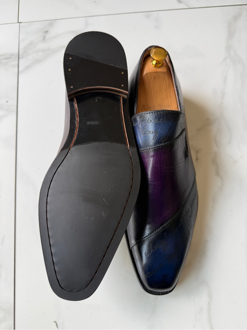 Men's Two-Tone Blue & Purple Leather Slip-On Loafers - Picture 5 of 7